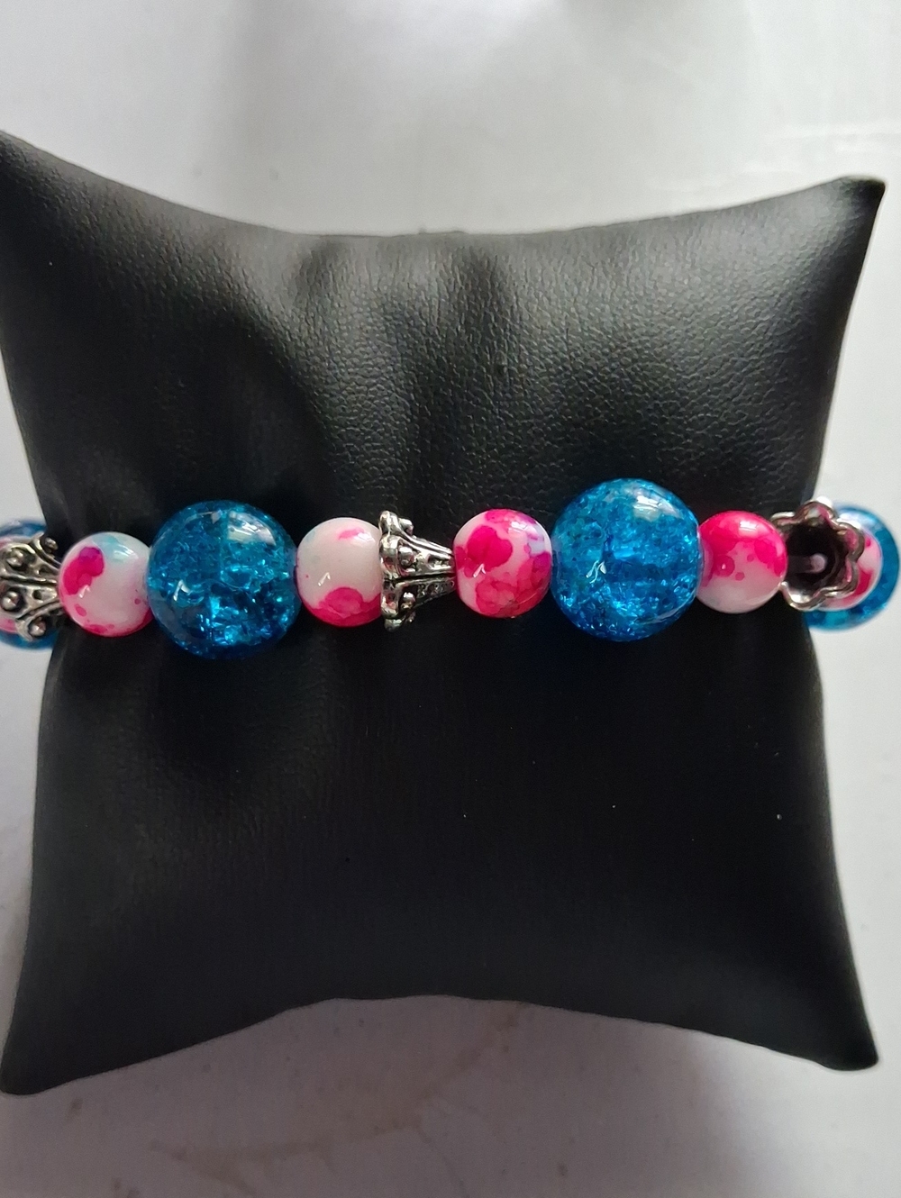 Handmade Blue and Pink Beaded Stretch Bracelet - Women's Jewelry
